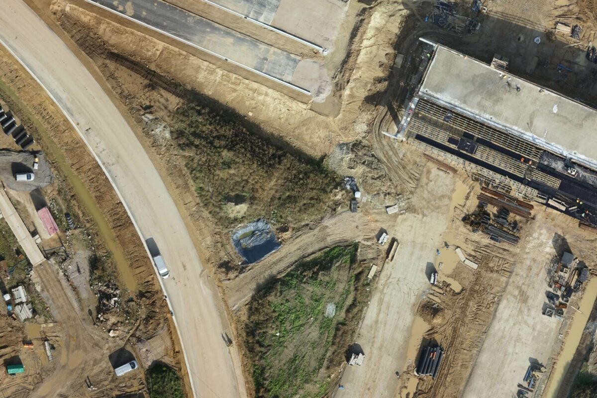 Aerial view picture of a freeway under construction